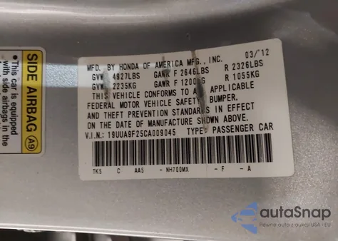 2012 Acura Tl 3.7 z USA, uszkodzony, nr VIN 19UUA9F25CA009045